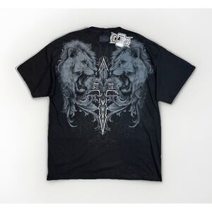 MMA Elite Mens Lion Graphic Print Grunge T-shirt Y2K Black Size XL